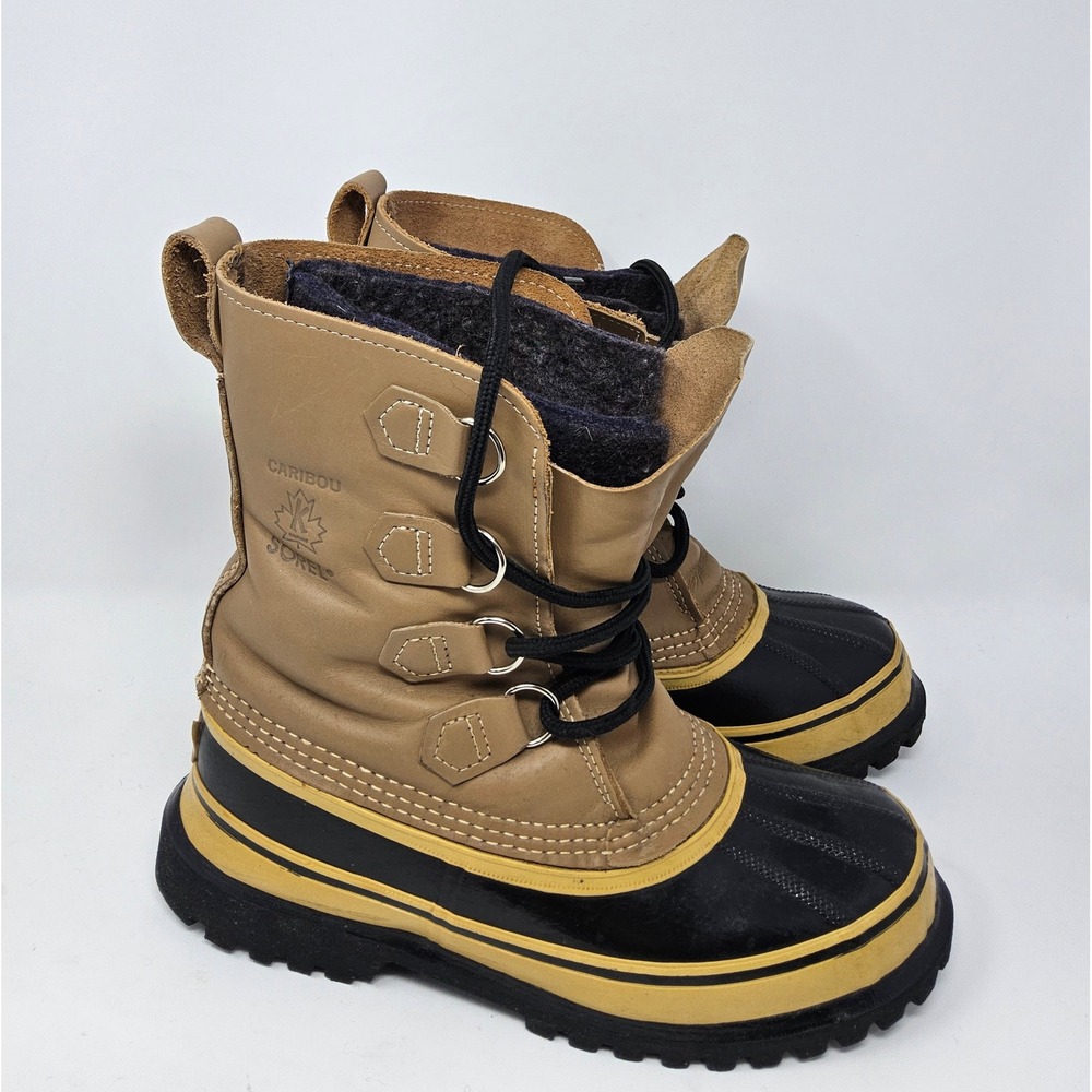 Sorel Caribou Snow Boots Womens 9 Waterproof Tan Leather Wool Made in Canada